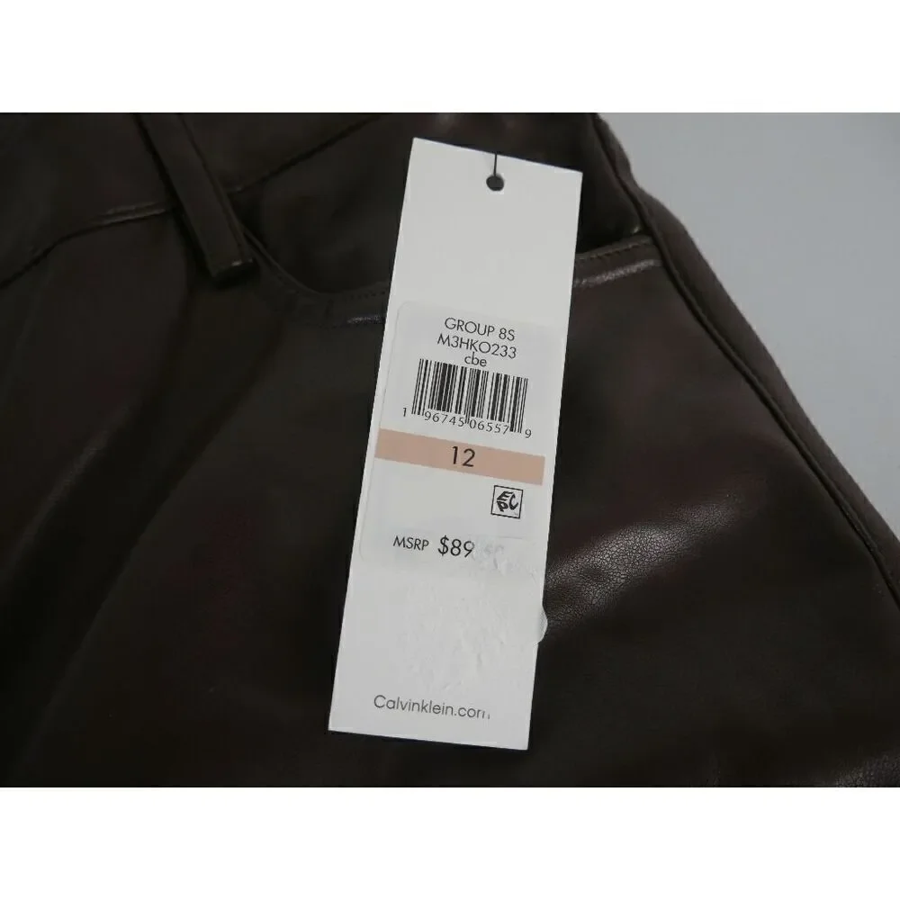 Calvin Klein Women's Faux Leather Straight Leg Pants 12